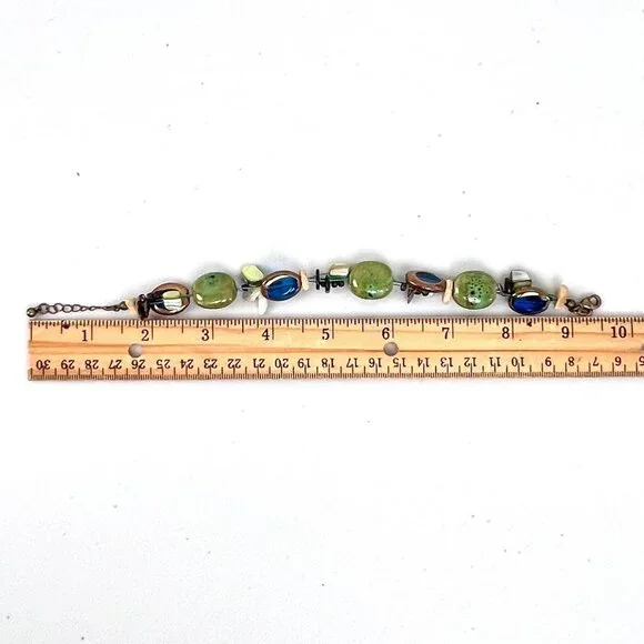 Retired Premier Designs Jewelry Bracelet Island Girl Green & Blue Beads Adjustab - Picture 6 of 6